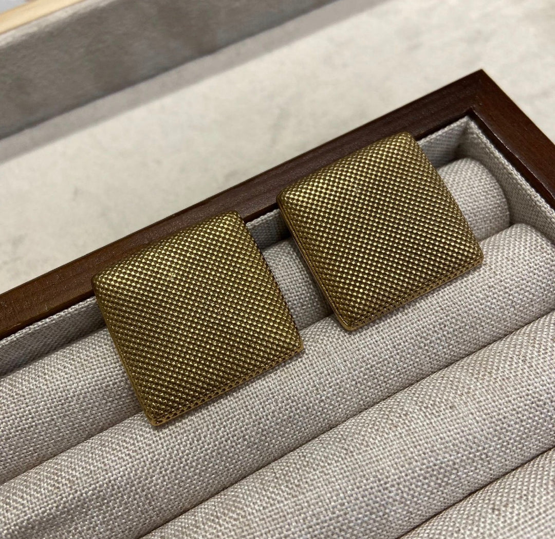 Golden Texture Square Earrings