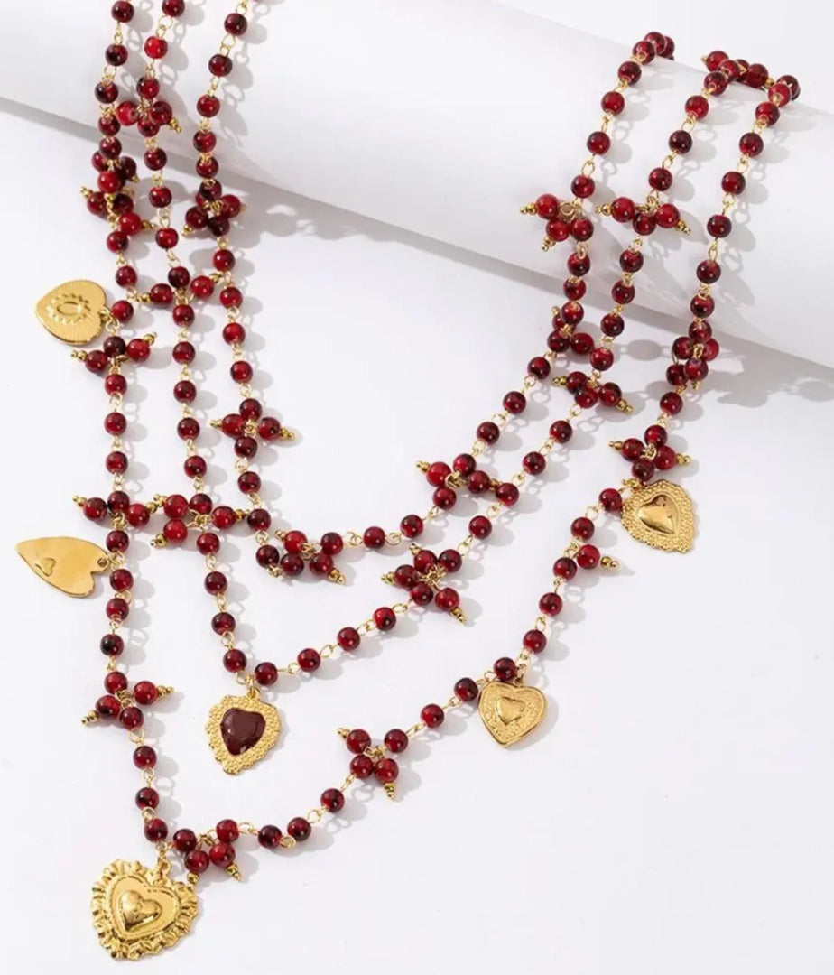 Ruby Heart Beaded Necklace