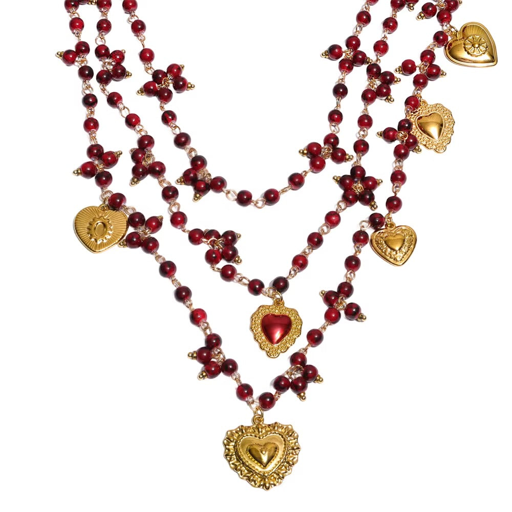 Ruby Heart Beaded Necklace