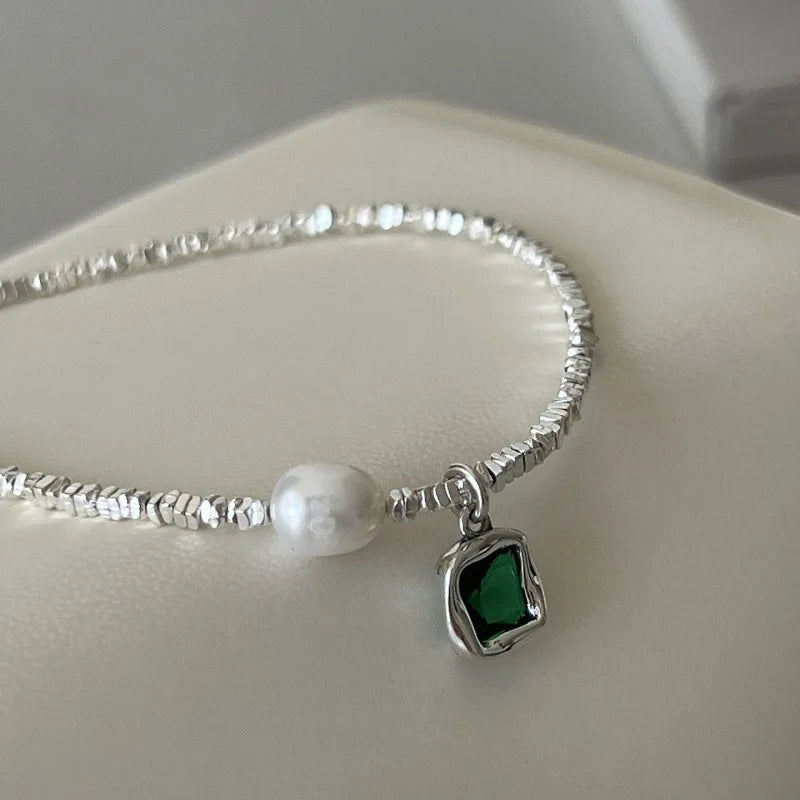 Emerald Pearl Charm Necklace