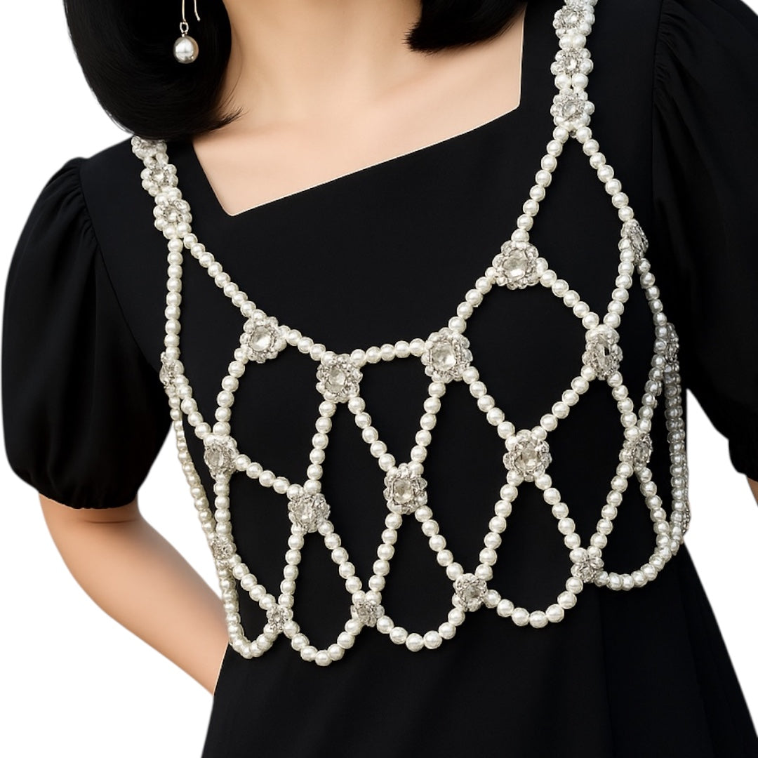 Pearl Rhinestone Net Top