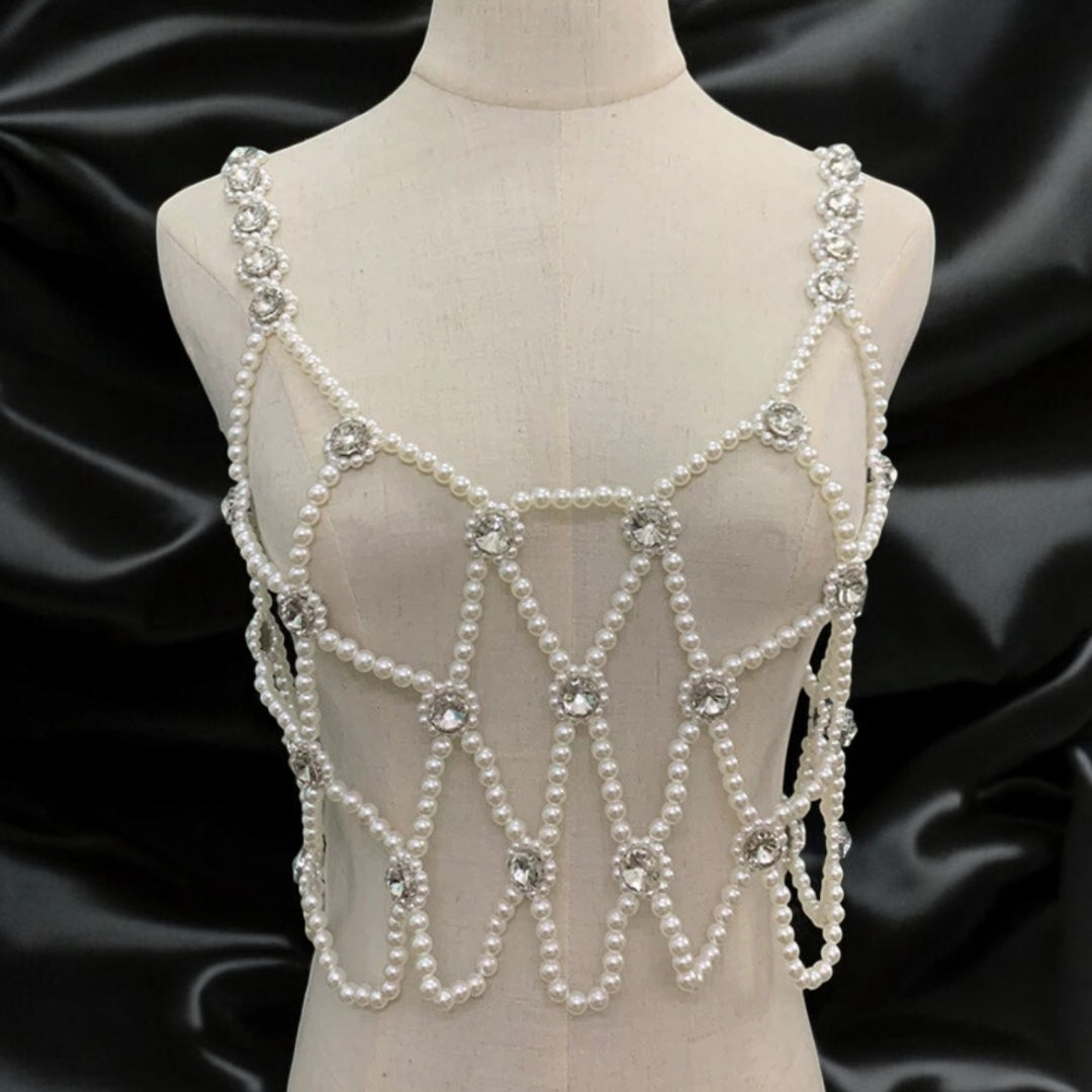 Pearl Rhinestone Net Top