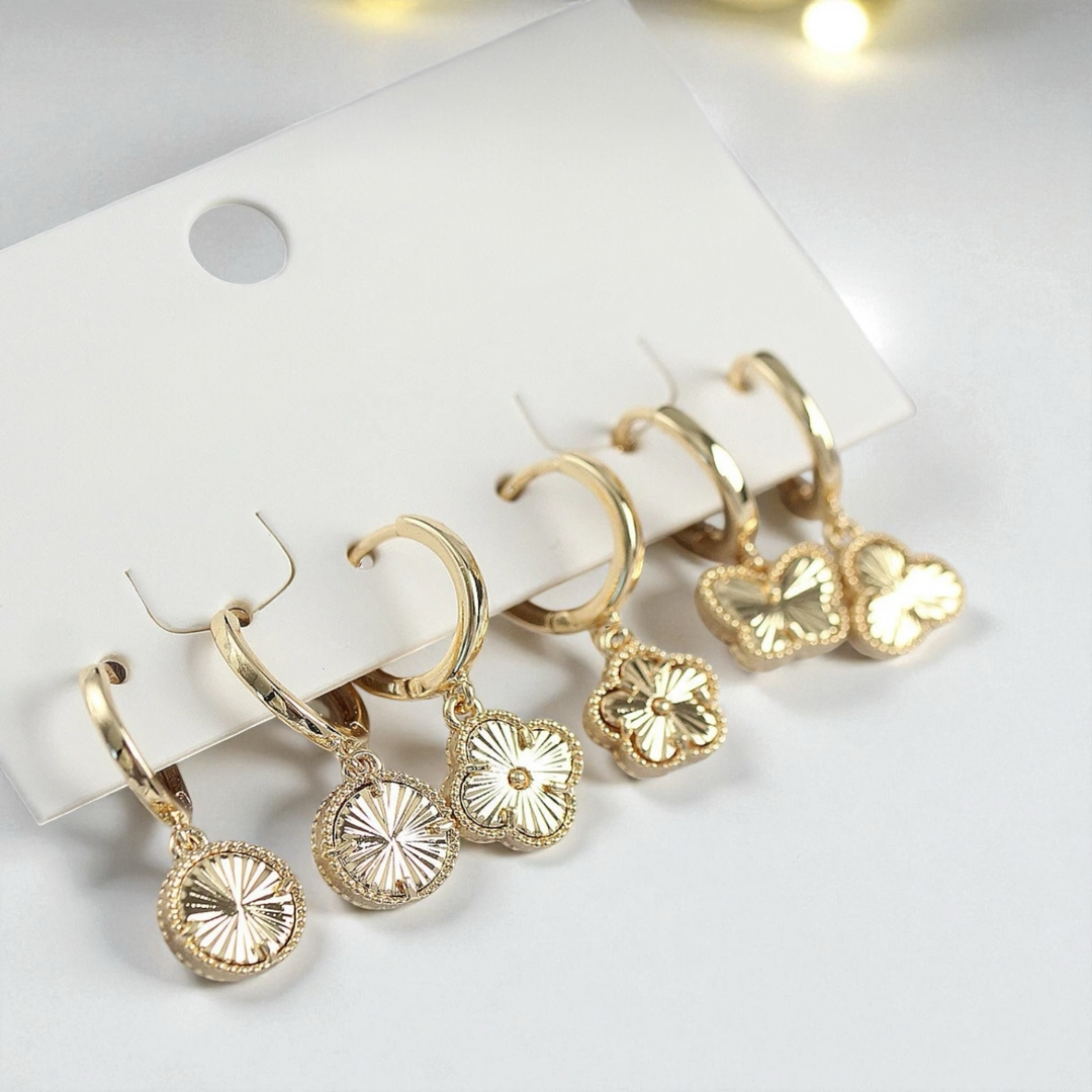 Golden Charm Hoop Set